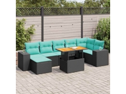 Vidaxl 8 Pcs Conjunto Sofás De Jardim Com Almofadões Vime Pe Preto