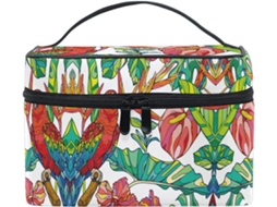 Bolsa Organizadora de Cosméticos com zíper estampa pássaros e grama tecido zíper viagens