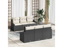 Vidaxl Conjunto De Sofás 7 Unid. Preto E Creme Vime Pe