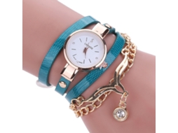 Relógio Feminino de Pulso Fashion com Pulseira de Couro Pu e Movimento de Quartzo (azul Claro)