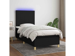 Vidaxl Cama Box Spring C/ Colchão E Led 90x190 Cm Tecido Preto