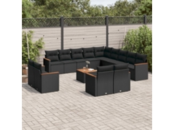 Vidaxl 14 Pcs Conjunto De Sofás P/ Jardim C/ Almofadões Vime Pe Preto