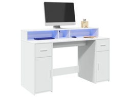 Vidaxl Secretária C/ Luzes Led 140x55x91 Cm Derivados Madeira Branco