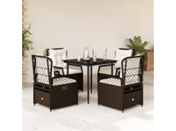 Conjunto 5 Peças Jantar P/ Jardim C/ Almofadões Vime Pe Castanho Dkd Home Decor