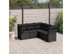 Vidaxl 5 Pcs Conjunto Sofás De Jardim Com Almofadões Vime Pe Preto