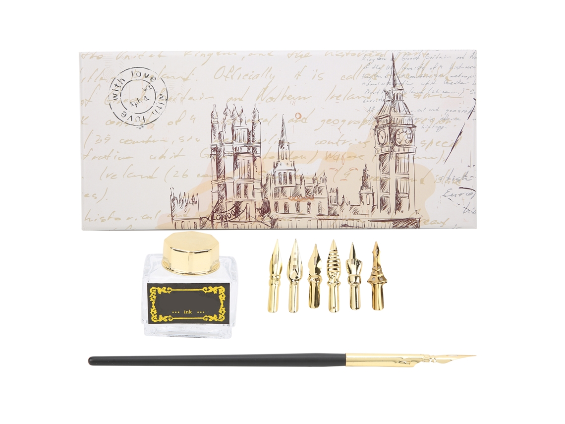 Canetas de Caligrafia Retro Dourado Presente Worten
