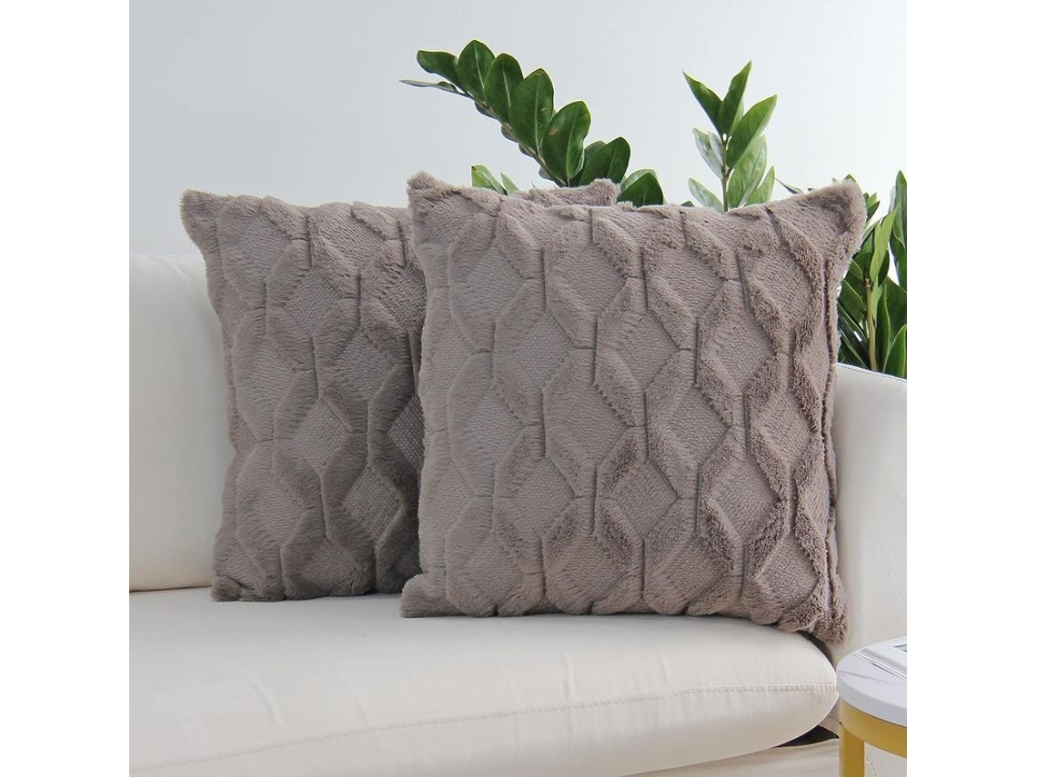 2026 funda de Almofada Lana Pelo Suave Decorativa de Lujo Con Cremallera Invisible 18x18 Pulgadas Gris Oscuro Paquete de 2