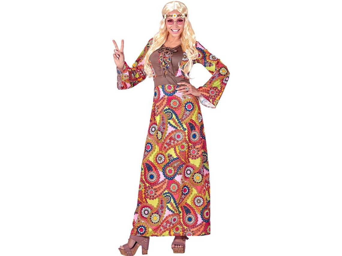 Fato de hippie com figuras multicoloridas para mulher