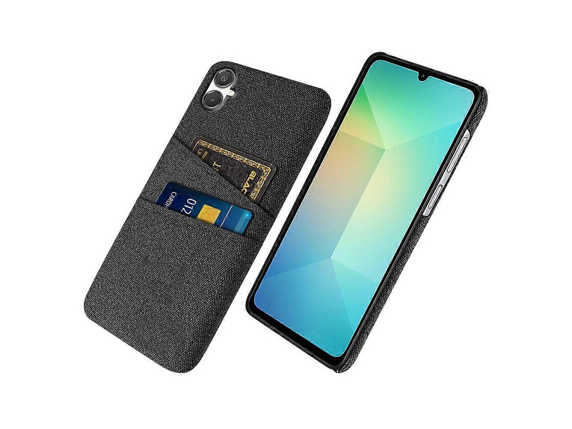 Capa De Tecido Capa Rígida De Pc Com Compartimentos Duplos Para Cartão Tkdaddy Para Samsung Galaxy A07 4g, Preta