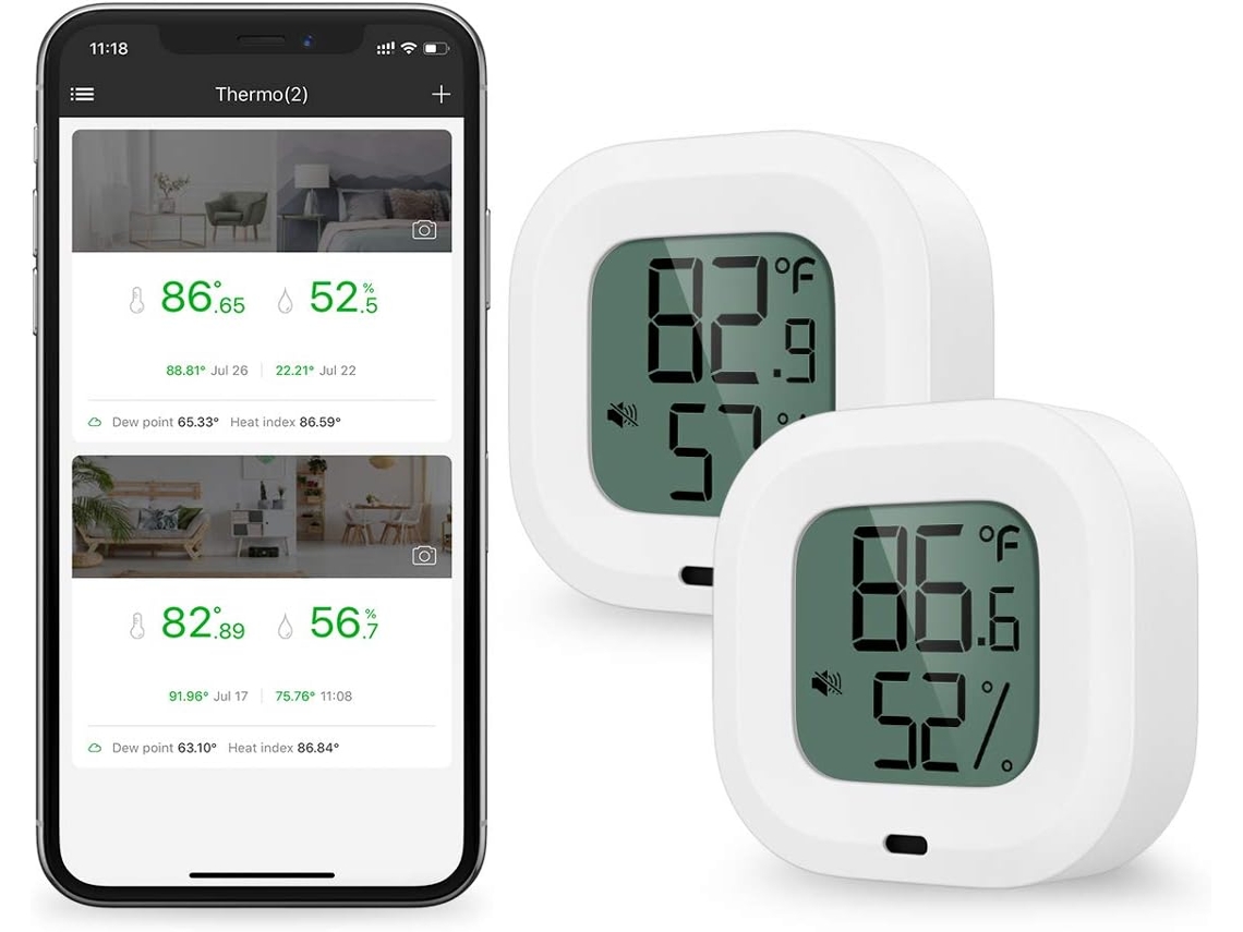 KOFIHETY Higrómetro Termómetro Bluetooth 2 Unidades, Sensor De Humidade E Temperatura Com Exportação De Dados Para Ios Android, Alarme, Para Casa, Estojo De Gu