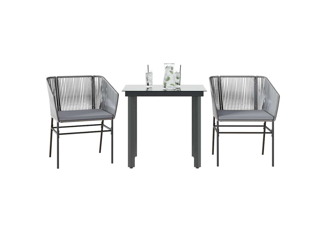 Vidaxl Conjunto Jantar Jardim 3 Peças Almofadas Vidro Vime Cinzento Pe