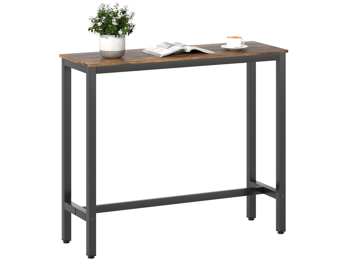 Mesa De Bar Retangular Alta Em Estilo Industrial, Aço E Madeira, 120x40x100 Cm, Marrom Rústico