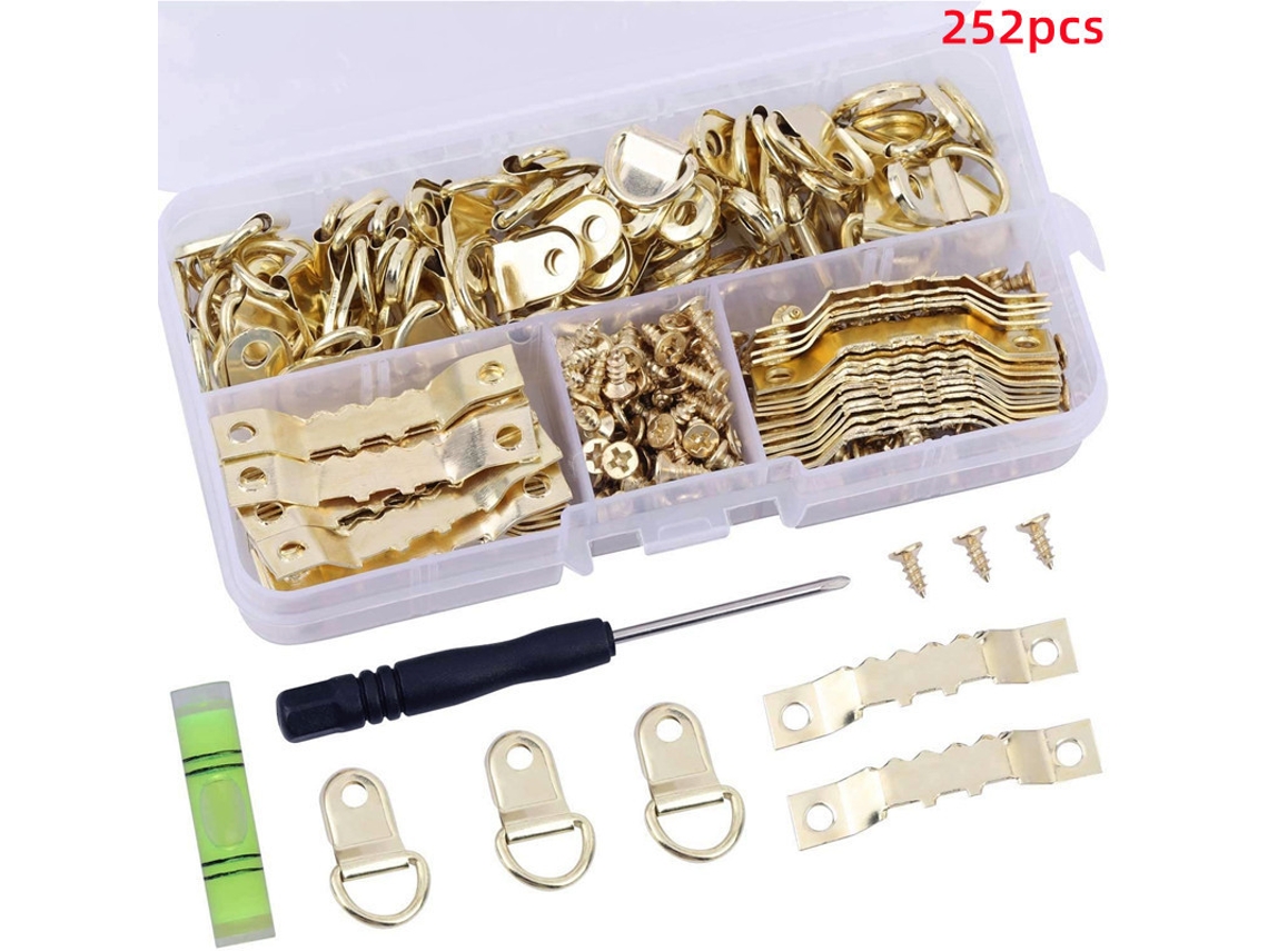 Kit Com 252 Peças De Suportes Dourados Para Quadros, Em Aço Inoxidável, Ganchos Pendurar Quadros E Espelhos. Ideal Na Parede. -aquaforge