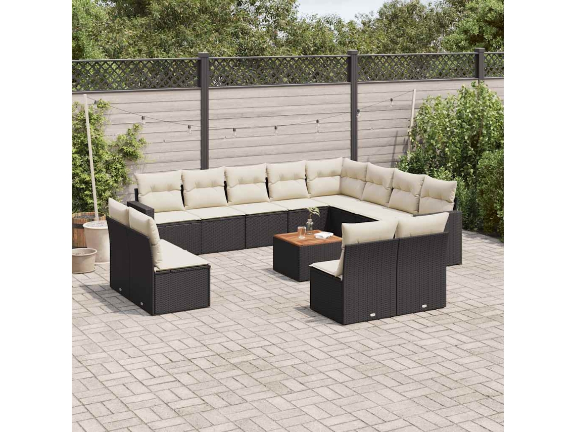 13 Pcs Conjunto De Sofás De Jardim Com Almofadões Vime Pe Preto Dkd Home Decor