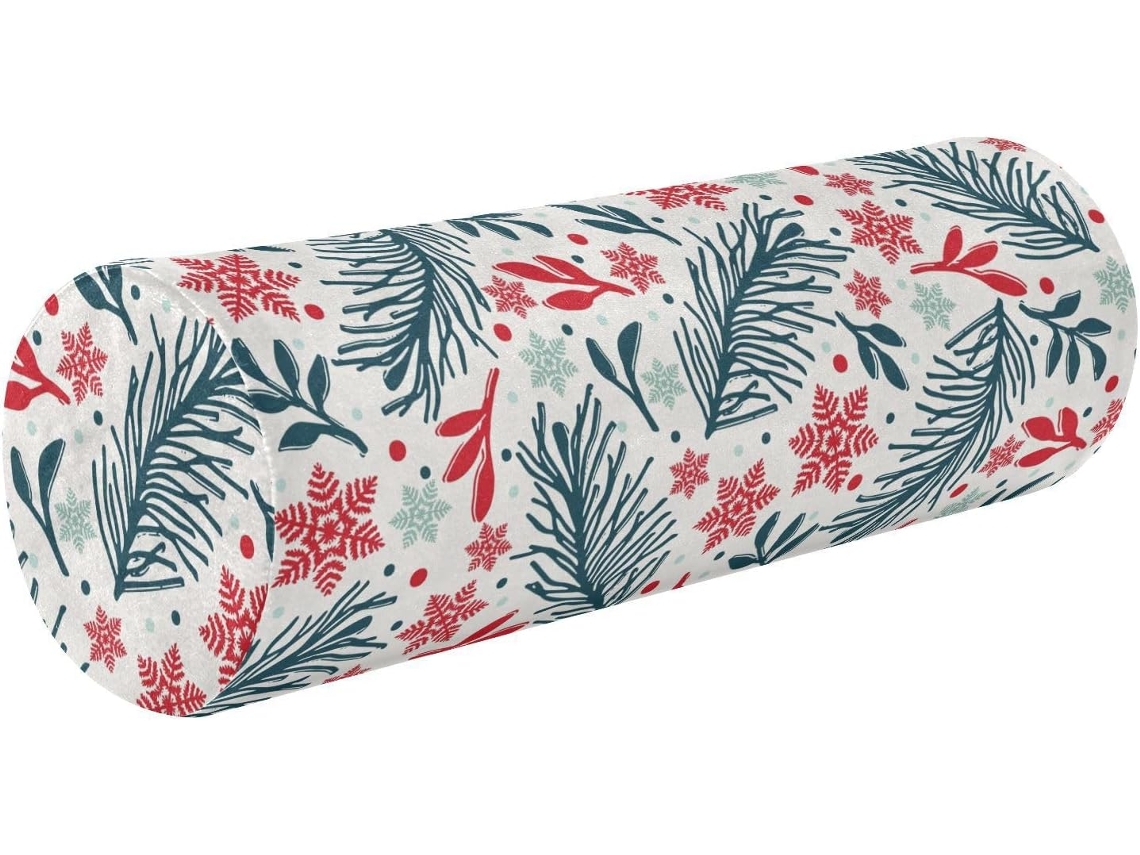 Almofada Cilíndrica Natalina Frodotgv Formato de Flocos Neve com Zíper Fácil Limpar Ideal para Viagens, Casa