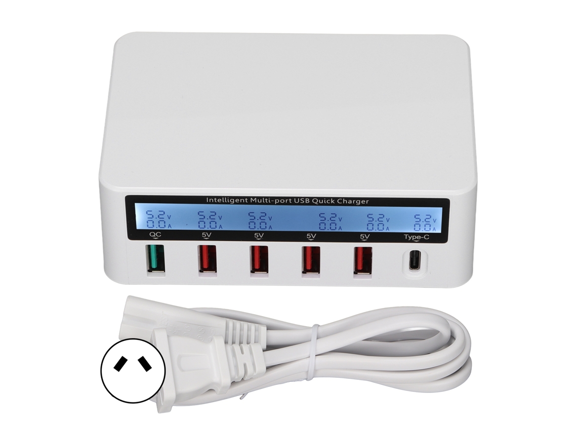 Aetheria estação de Carregamento Usb 40w 6 Portas Qc 3.0 com Tela Lcd para Celular e Tablet Branco