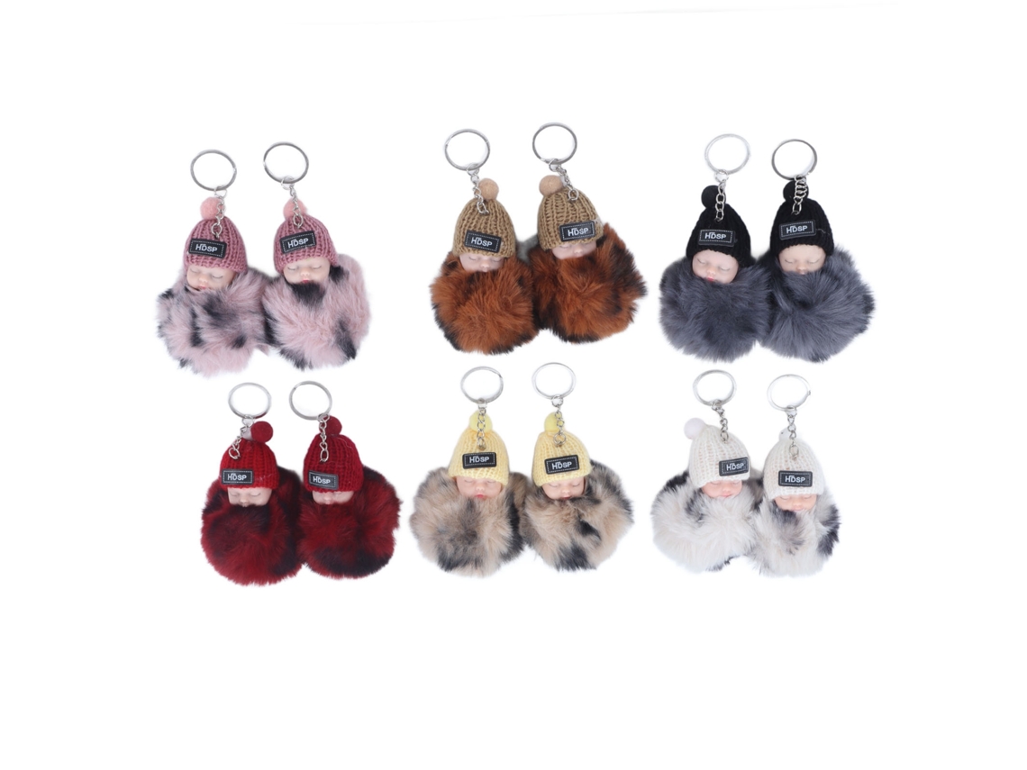 Primerox 12 Pcs Pingente Bebê Dormindo Fluffy Pelúcia Anel Chave para Bolsa Carteira No.892 19