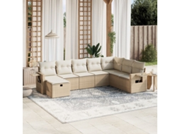 Vidaxl 8 Pcs Conjunto De Sofás P/ Jardim Com Almofadões Vime Pe Bege