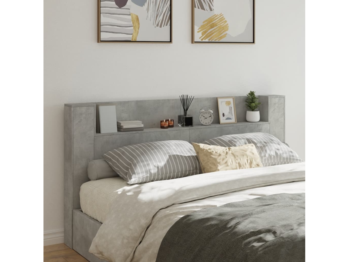 Mesilla de noche con luces LED 200x16,5x103,5 cm Gris Cemento