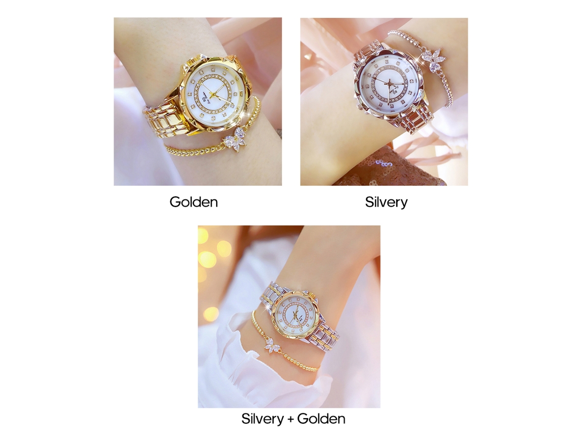 Relógio Feminino de Moda com Pulseira de Metal Analógico com Diamantes Movimento de Quartzo
