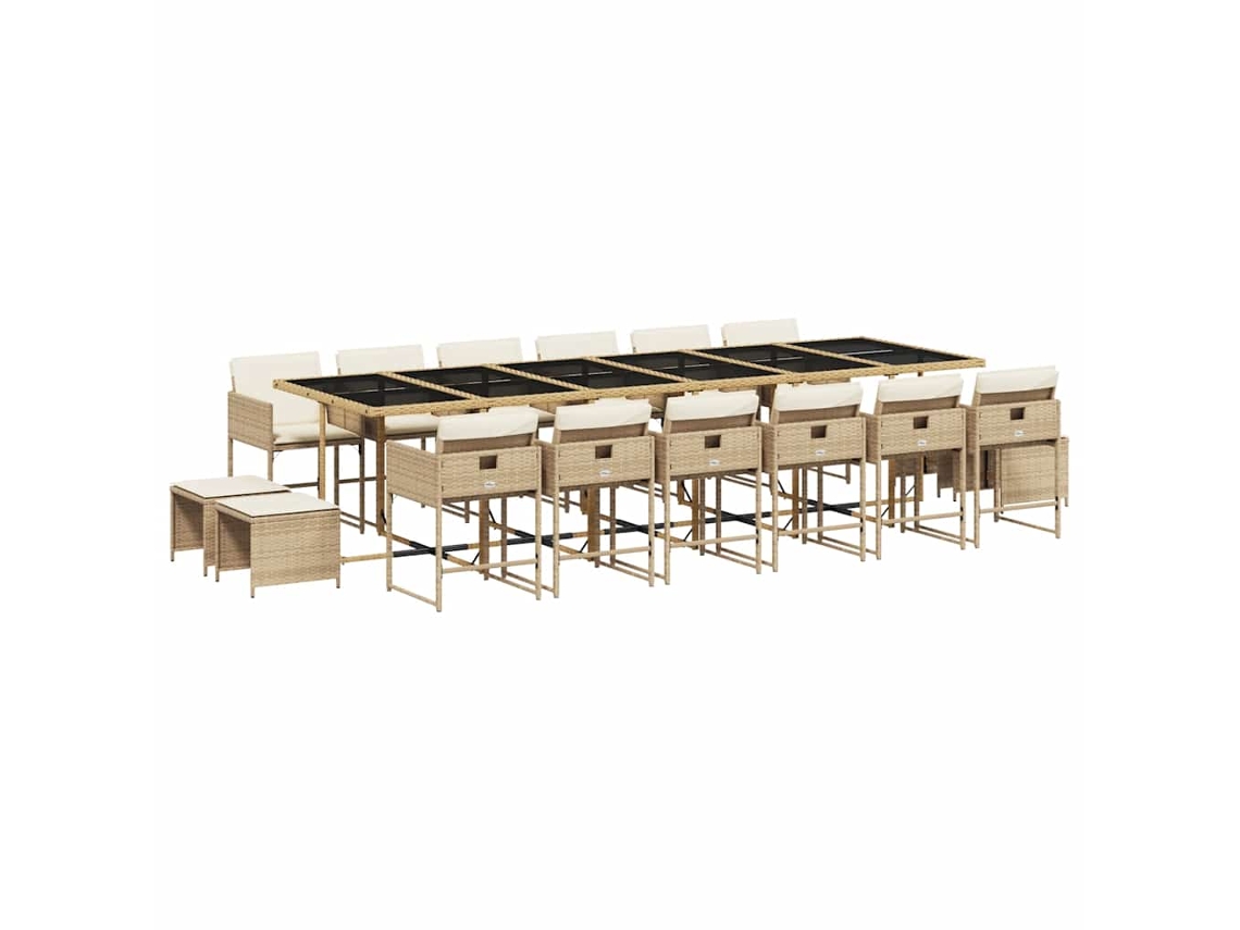 Conjunto de Jantar 17 Pcs para Jardim com Almofadões Vime Pe Bege MAISON EXCLUSIVE (17 pcs)