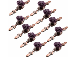 Conjunto De 10 Puxadores Cerâmica Roxa Para Armários, Com 41mm De Diâmetro, Em Formato De Rosa Com Placa Bronze Vermelho