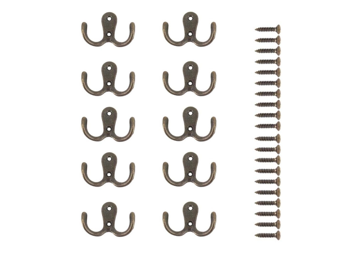 Conjunto De 10 Ganchos Metálicos Duplos Com Parafuso Para Roupas, Ideais Para Organização Doméstica, Prateleiras, Gavetas, Armários E Casa De Banho