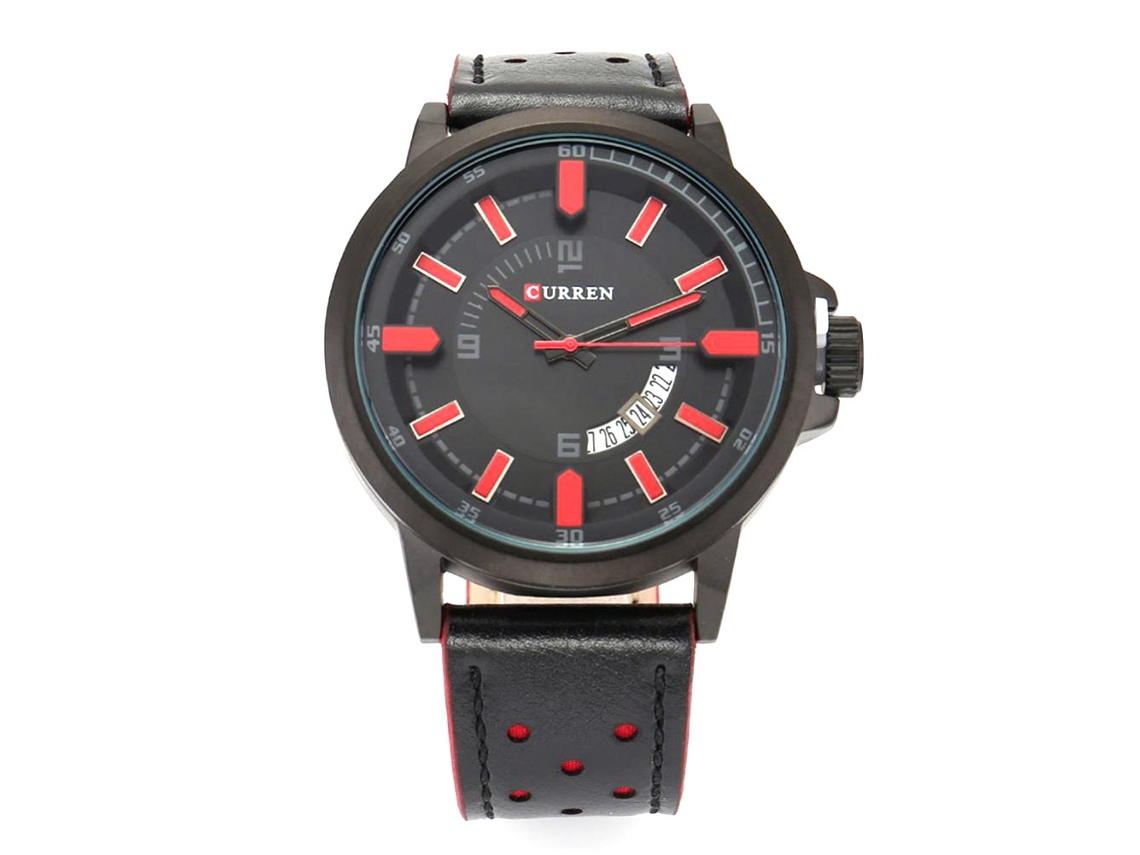 Relógio de pulso analógico de quartzo Curren M8288 em aço inoxidável vermelho à prova d'água
