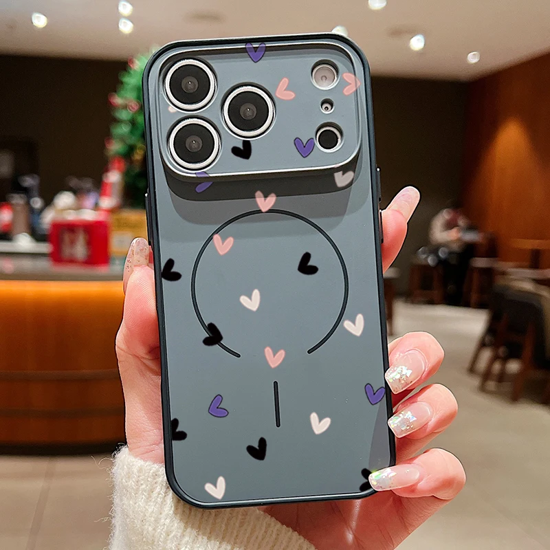 Capa Magnética Rígida Para Iphone 14 Com Estampa De Coração (preta).