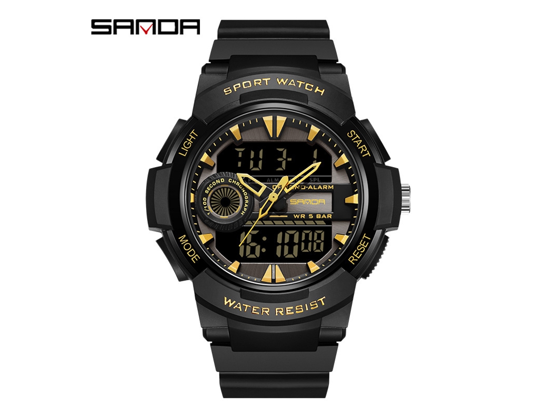 Relógio Digital Luminoso Estilo Militar MDUG (preto e Dourado)