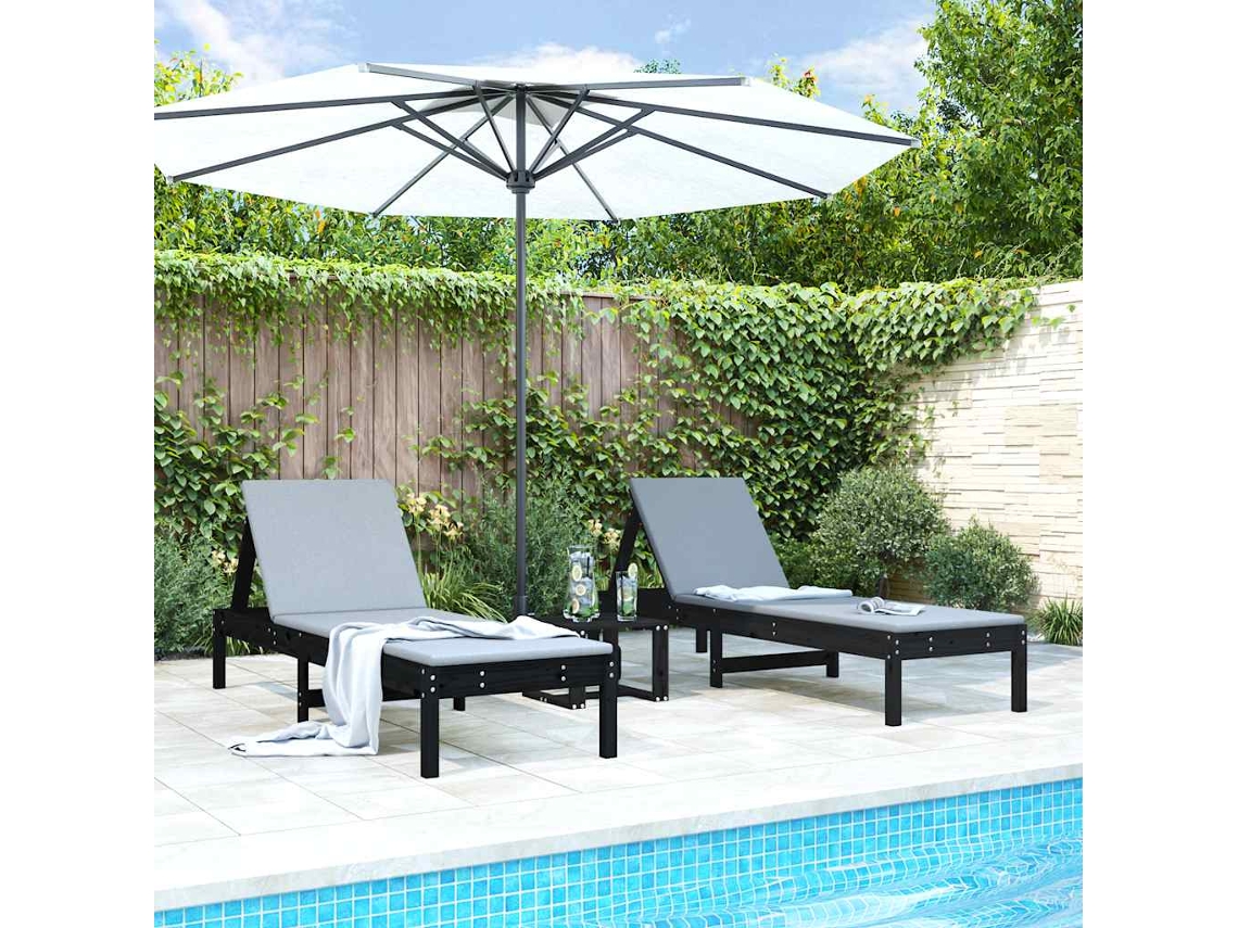Vidaxl Espreguiçadeiras 2 Pcs 199,5x60x74 Cm Pinho Maciço Preto