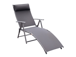 Espreguiçadeira de Jardim ZACHARY dobrável, encosto ajustável, almofada, 137x63,5x100,5 cm, cinza