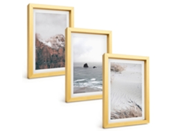 Composição De Quadros Na Paredemontanhas, Nuvens, Mar, Areia, Natureza Moldura Dourada Quadros Para A Sala De Estar Espelharte (3 Peças 20x30 Cm)