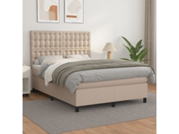 Vidaxl Cama Com Molas/colchão 140x190 Cm Couro Artificial Cappuccino