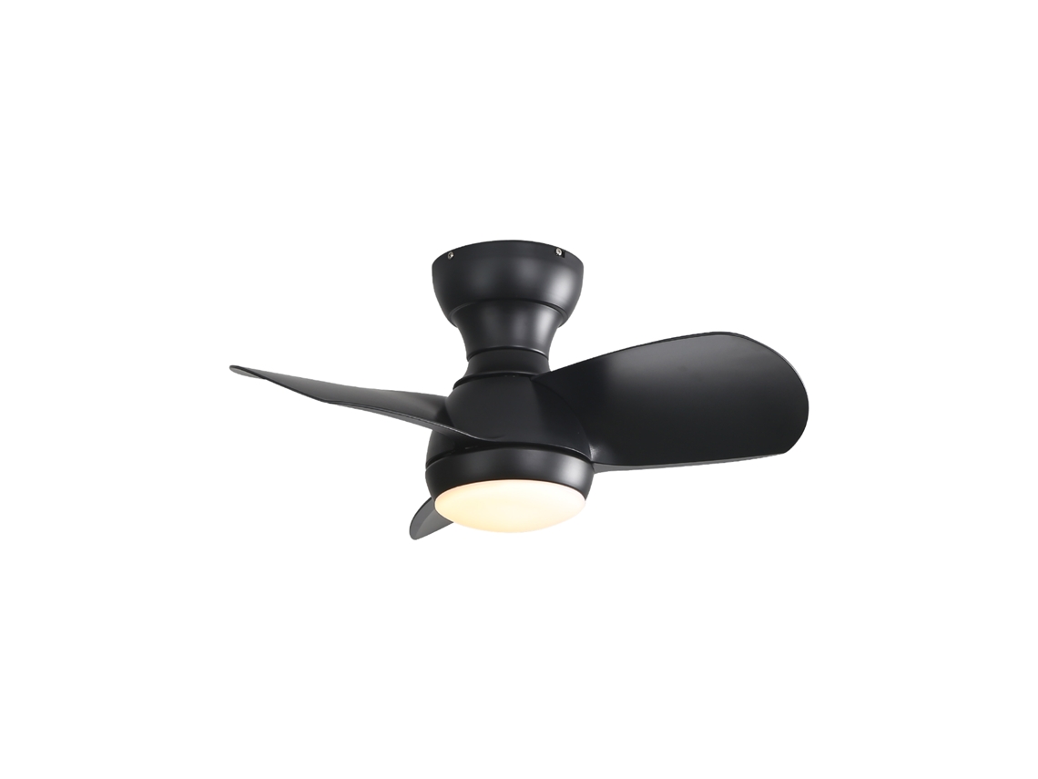 Ventilador De Teto Preto 23 Polegadas Com Luz Led 18 W Regulável, Três Pás Abs, Motor Dc E Controlo Remoto
