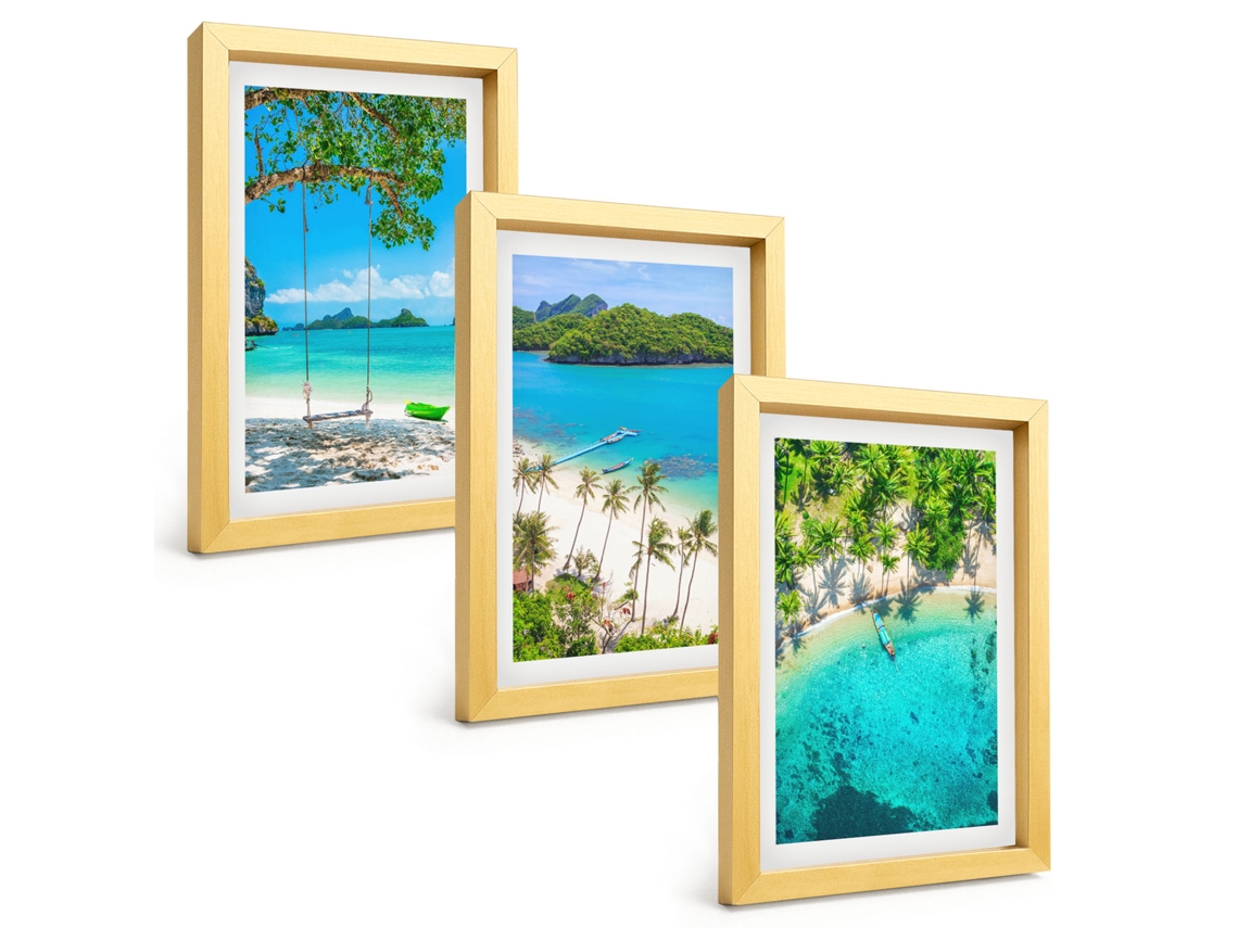 Composição De Quadros Praias, Palmeiras, Água Cristalina Espelharte (3 Peças 20x30 Cm)