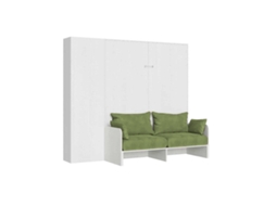 Cama De Casal Dobrável Kentaro 160 Cm Com Sofá E Coluna Em Branco Freixo E Verde