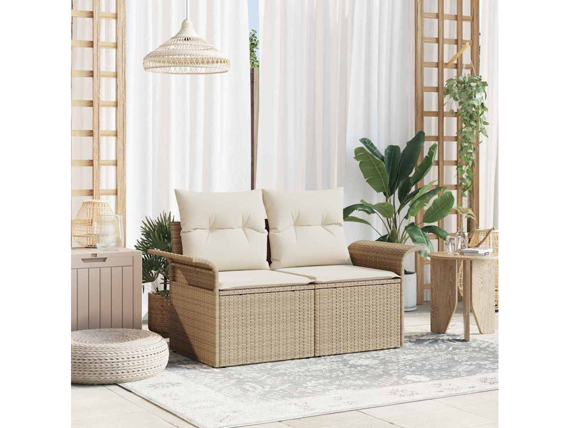 Vidaxl Sofá De Jardim Com Almofada Bege 141 X 62 X 69cm Vime Pe
