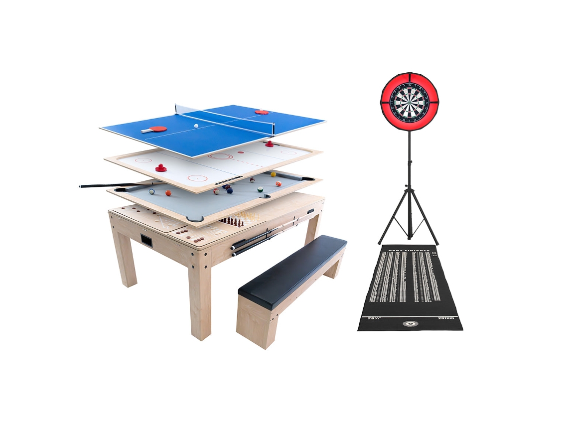 Mesa Multijogos 7 Em 1 Com Dardos E Luz Led | Bilhar, Pingue-pongue, Air Hockey, Xadrez, Gamão, Shuffleboard E Jantar |
