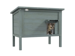 Casinha Para Gatos, Canil Elevado De Madeira Para Exterior Com Teto Retrátil, Isolado Termicamente, 85 X 50 X 68,5 Cm, Cinza Escuro E Preto.