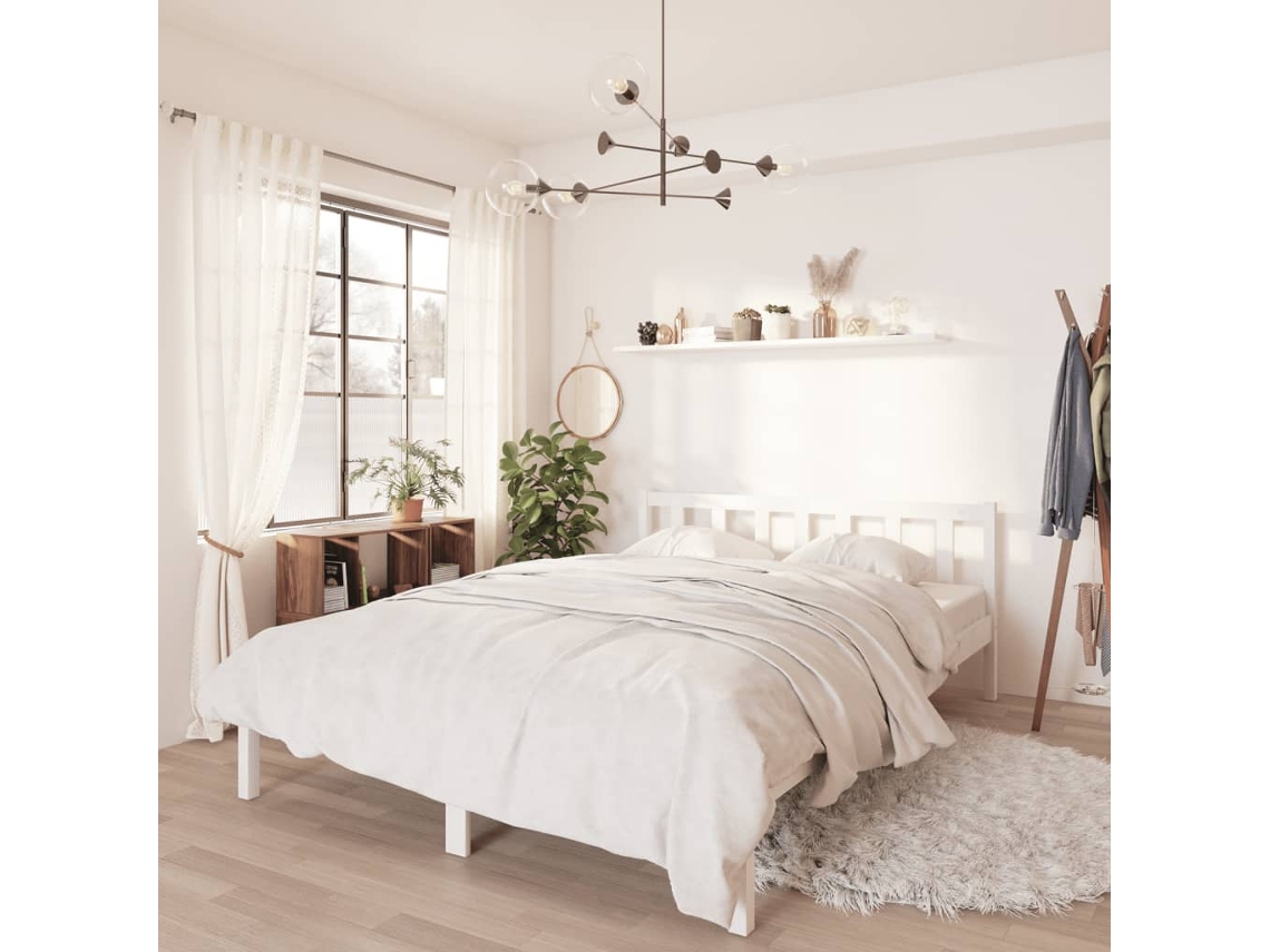 Estrutura De Cama 140x200 Cm Pinho Maciço Branco