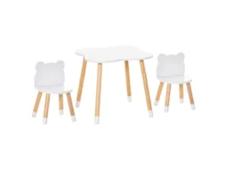 Conjunto Infantil de Mesa e 2 Cadeiras Mdf e Madeira de Pinho Cor Branco e Madeira Natural 56x56x50 cm Homcom
