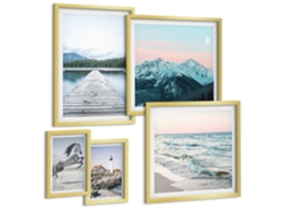 Pinturas Murais Modernas Cachoeira, Floresta, Montanhas, Veado Natureza Moldura Dourada Quadros Para O Escritório Espelharte (conjunto De 5 Imagens)