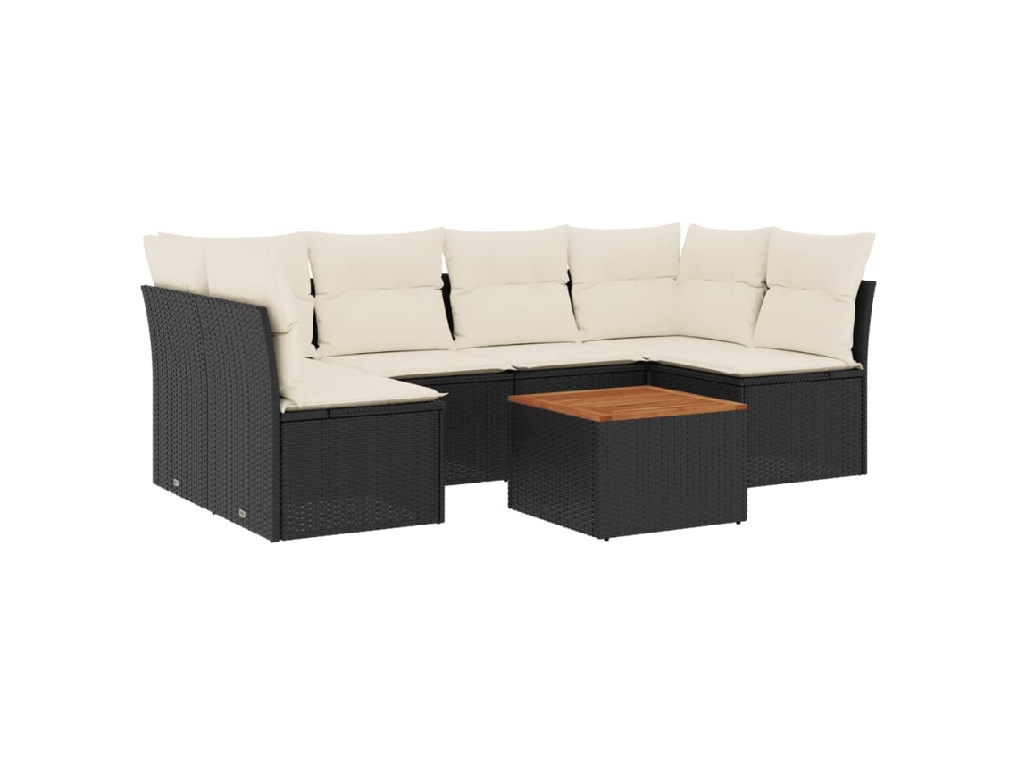 Conjunto de 7 Sofás para Jardim com Almofadões Vime Pe Preto MAISON EXCLUSIVE (7 pcs)