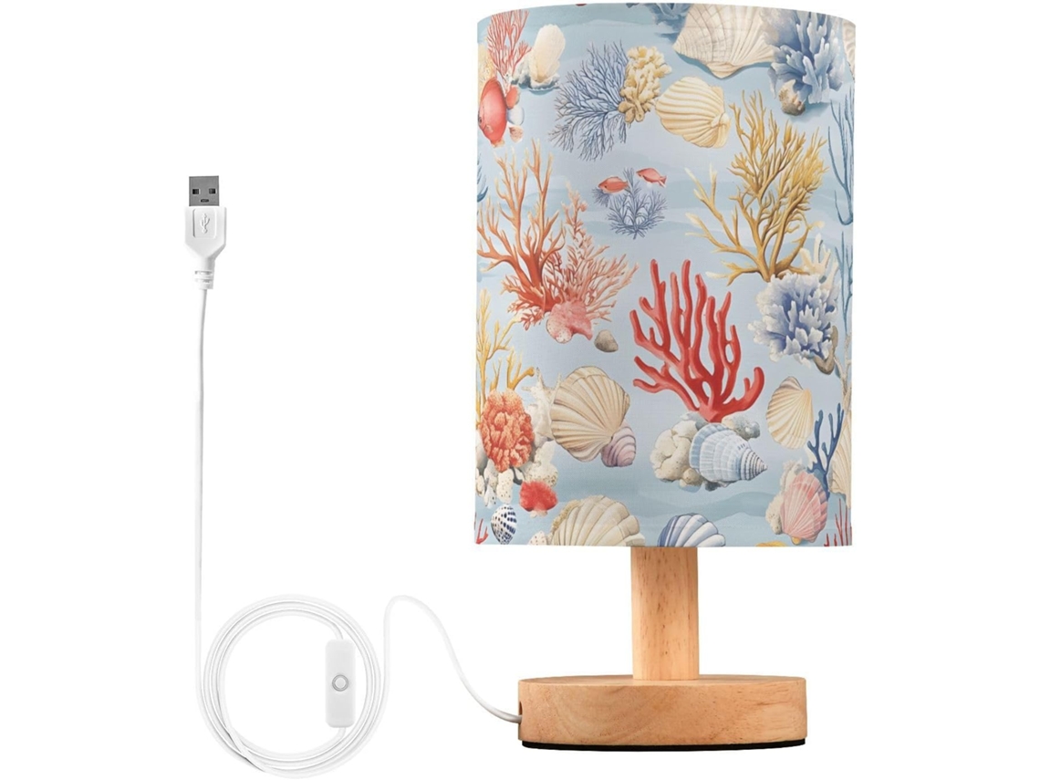 Abajur De Cabeceira Mnsruu Em Formato Concha Coral, Luminária De Cabeceira Led, Luminária De Mesa Com Cúpula Tecido
