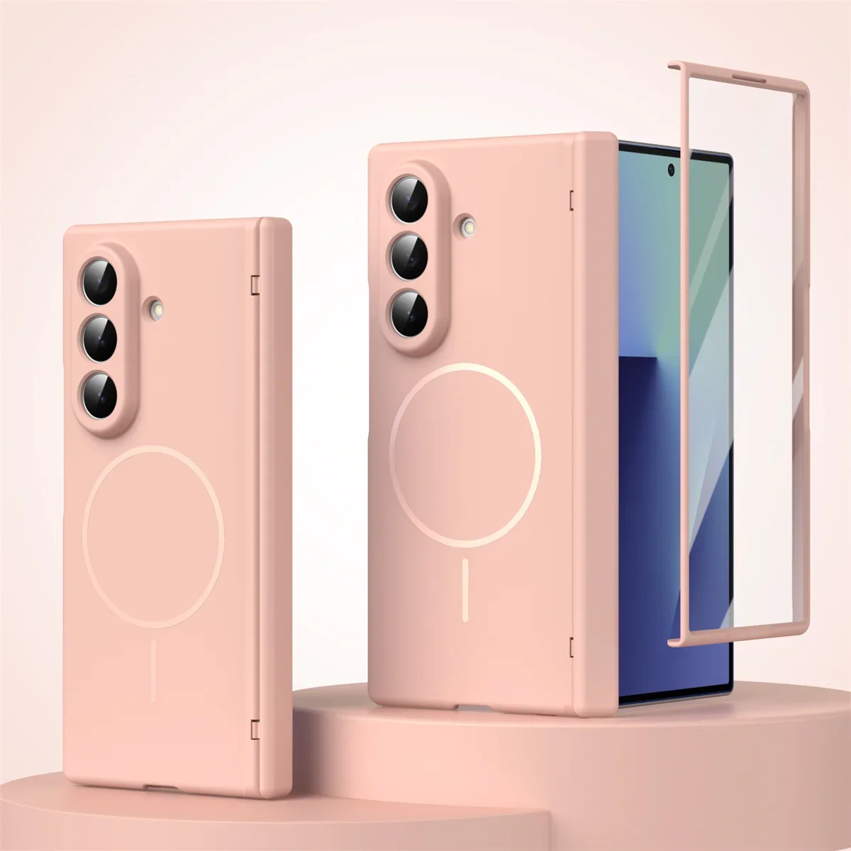 (rosa, Galaxy Z Fold7) Capa Protetora Magnética Com Dobradiça, Compatível Com Magsafe, Inclui Película Protetora De Tela.