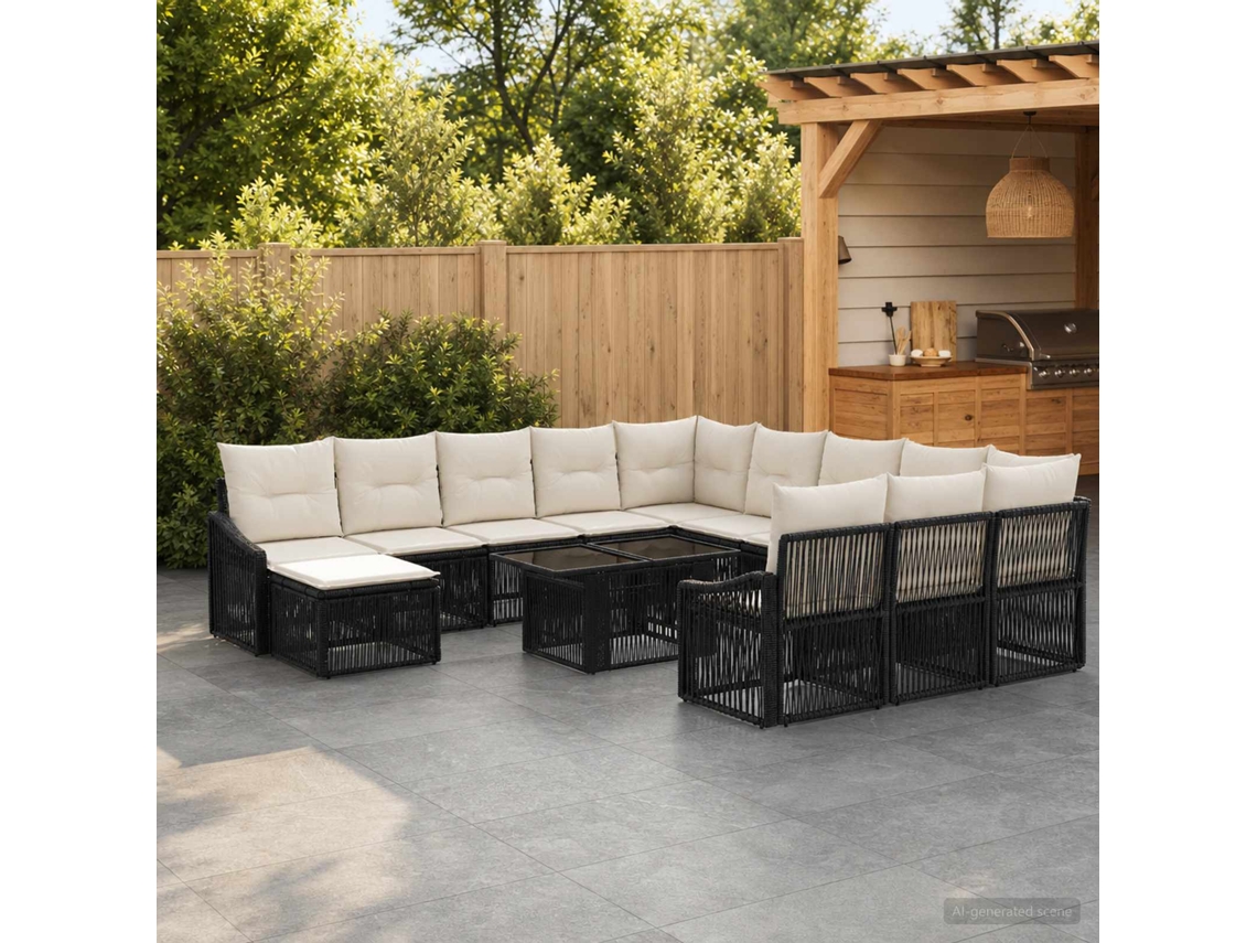Vidaxl Conjunto De Sofá De Jardim 13 Unid. Preto E Branco Creme