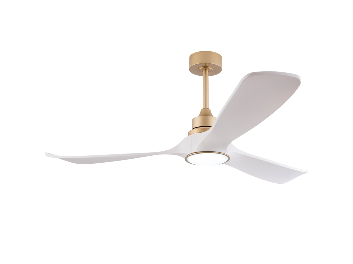 Ventilador De Teto Branco E Dourado 52 Polegadas Com Luz Led, Três Pás Abs, Motor Dc Silencioso E Controlo Remoto