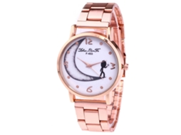 Reloj De Pulsera Zhoulianfa Con Dial Redondo Y Patrón De Luna Y Persona, Correa De Acero, Cuarzo, Mujer