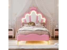 Cama Casal 90x200cm Princesa Pu Estofamento Led Ajustável Rosa